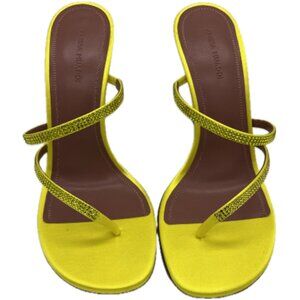Amina Muaddi Crystal-Embellished Satin Sandals in Citrine Yellow IT 39/ US 9